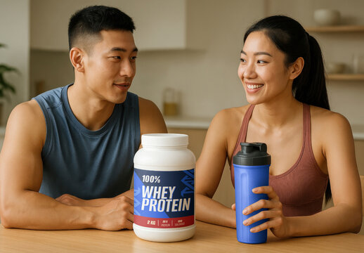 Couple Enjoying Protein Shake Packaging Mockup PSD
