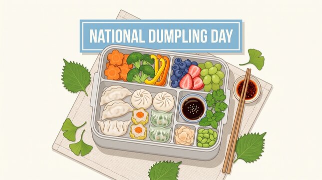 Creative Asian Dumpling Lunch Box Food Illustration