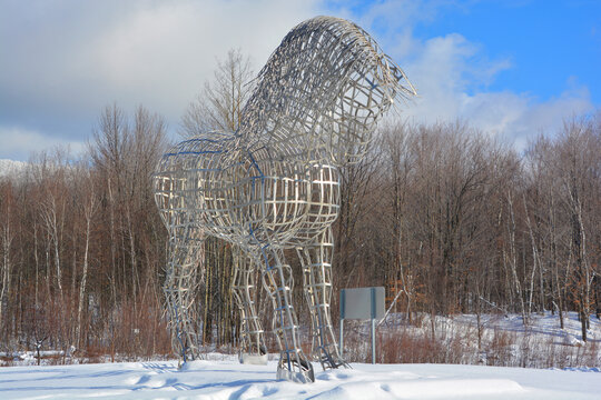  By Mathieu Isabelle new statue in Bromont. The home of the Parc equestre Olympique de Bromont, equestrian olympic park. Quebec Canada