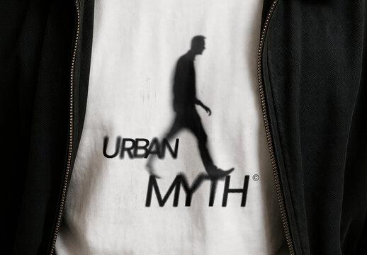 Urban Fashion Mockup PSD On White Tee With Silhouetted Male Figure