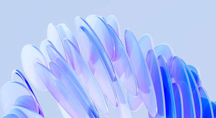 Naklejka premium Abstract 3D Translucent Blue Glass Petals Flowing in Spiral Formation with Soft Gradient Background Modern Digital Art