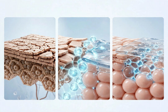 Human skin layers anatomy &mdash; Epidermis, dermis, hypodermis structure &mdash; Medical illustration, dermatology concept, skin biology, healthcare and education