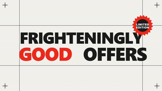Animated graphic banner displaying frighteningly good offers sale text