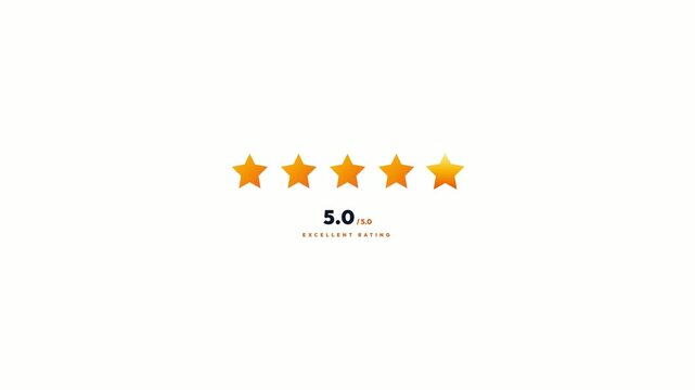 Five star customer review rating animation on white background. 4K Video