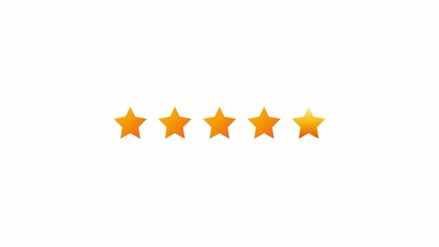 Five star rating animation on white background. 4K Video