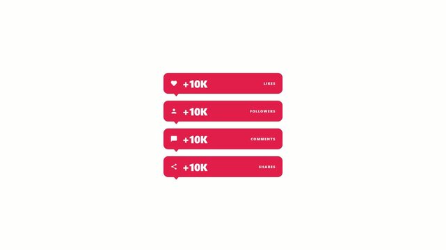 Social media engagement counter animation with icons and 10k numbers. 4K Video