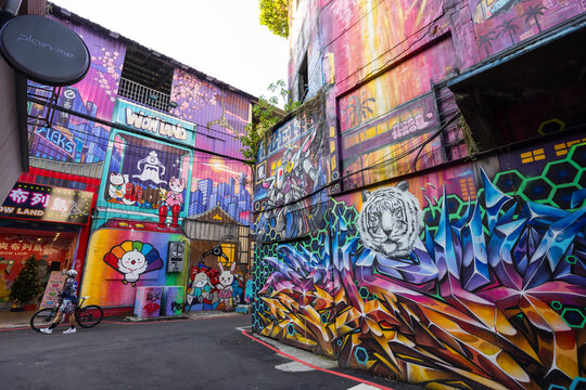 Taipei ximending colorful graffiti alleyway art