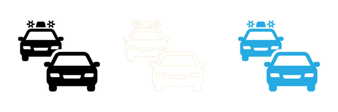 Set of ambulance vehicle icons in solid and outline styles for emergency medical service design projects