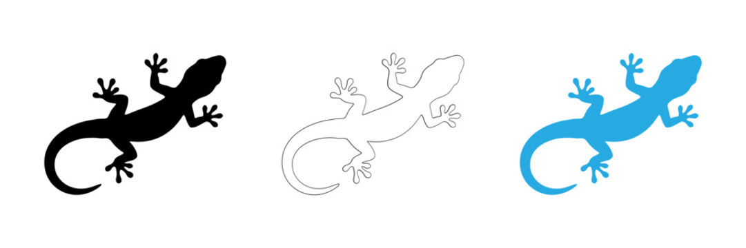 Lizard silhouette variations including black outline and light blue designs