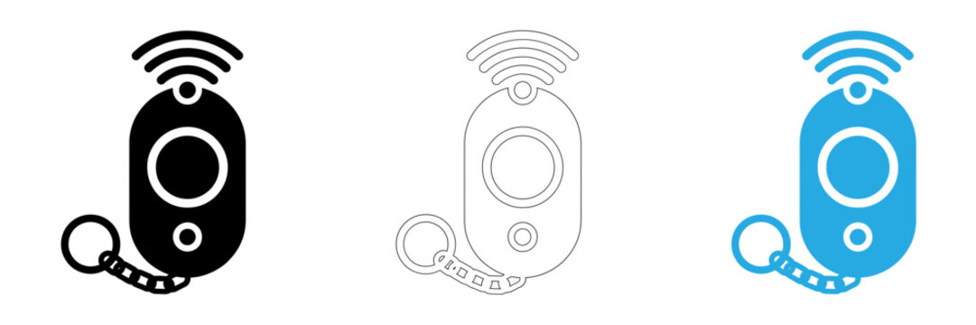 Set of smart home security camera icons in black outline and blue color variations