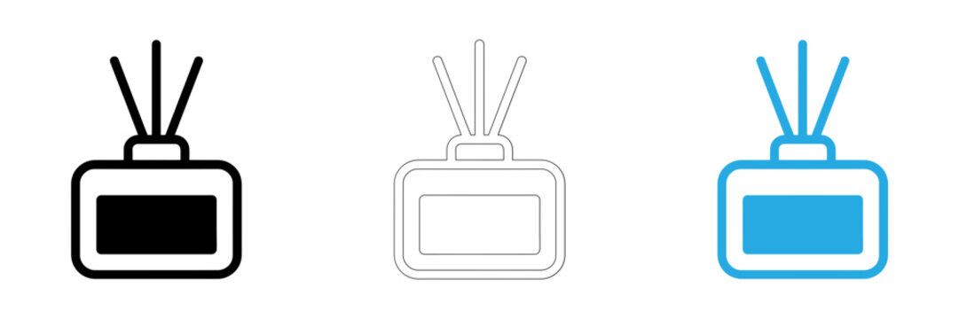 Set of three reed diffuser icons in different styles black outline and color