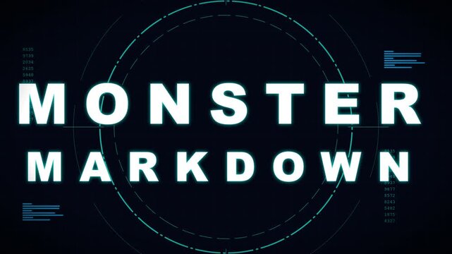 Monster Markdown text animation with futuristic sci-fi HUD interface for retail sale promotion