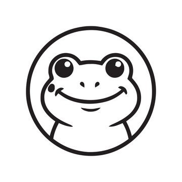 Cute frog face head icon black and white vector