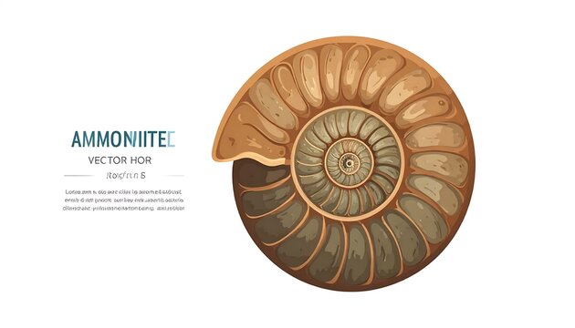 Fossilized ammonite shell specimen on white background.