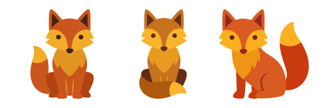 Three cute cartoon foxes in different poses for autumn themed design projects.