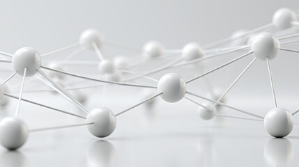 Obraz premium Abstract white global connectivity network, spherical business nodes linked across a minimalist world-inspired structure,