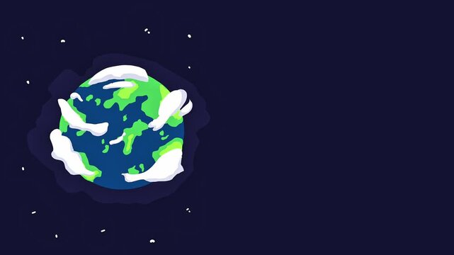 2D pixel art animation of planet Earth floating in dark space, with stars and white clouds, and empty space on the right.