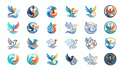 Fototapeta premium Collection of Phoenix and Eagle Logos with Water and Wind