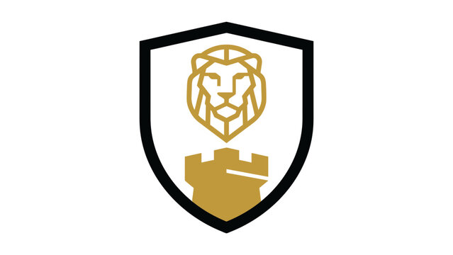 Minimalist Shield Logo With Lion And Castle Symbols