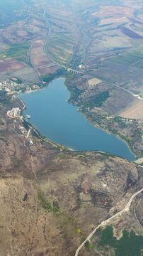 Aerial View of Mladost Lake near Veles North Macedonia Landscape