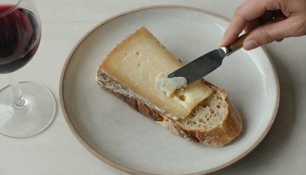 A hand holding a knife and cheese, representing the celebration of National Italian Cheese Month