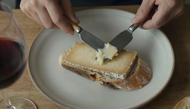 A person holding a knife and a piece of cheese, celebrating National Italian Cheese Month