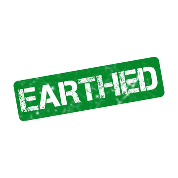 Earthed green rubber stamp, distressed grunge texture on white background, eco-friendly concept label, grounded status mark