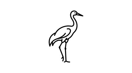 Obraz premium Simple standing crane bird outline drawing.
