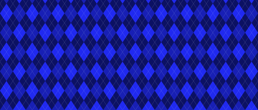 Seamless Blue Argyle Pattern with Classic Diamond Grid Geometric Vector Design