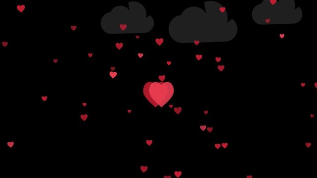 Of scattered pink hearts on a transparent background with three gray heart silhouettes