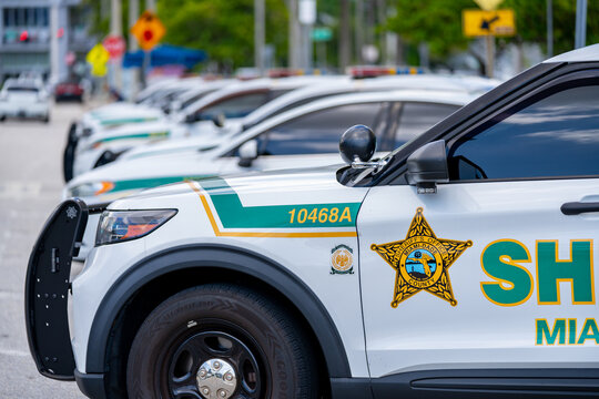 Miami Dade police cars at the Richard E Gerstein Justice Building