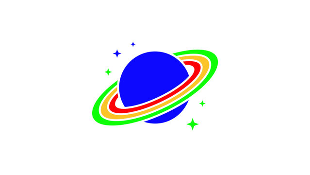 Colorful Planet With Rings Flat Vector Icon