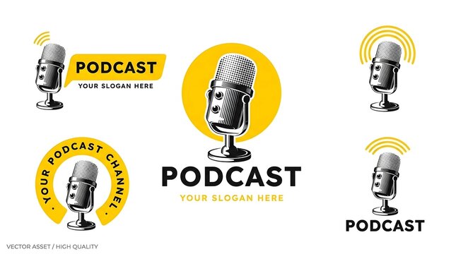 Collection of podcast logo designs and vector assets