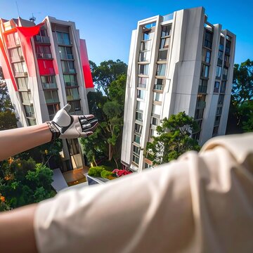 Modern city skyline with urban architecture and greenery.