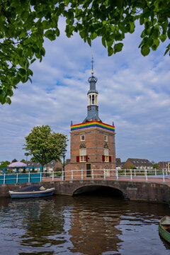 Speeltoren tower in Monnickendam displaying pride flag