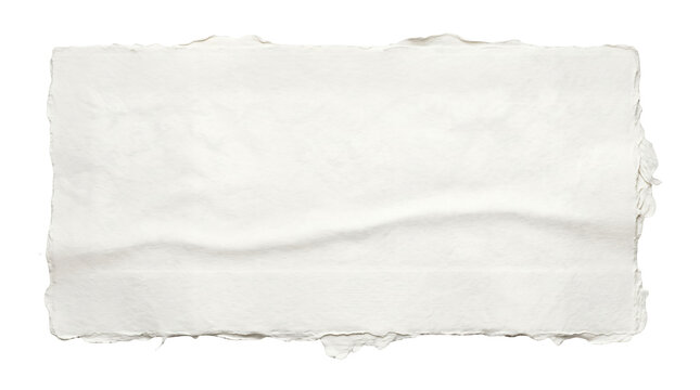 Torn white paper texture, ripped edges and creases, blank paper sheet surface for design mockup and collage background isolated on Transparent Background