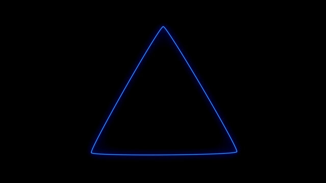 Neon blue triangle outline with smooth glow effect on dark black background.