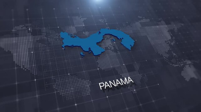 Panama map with national flag on digital world map background, geographic border, global political and international news concept