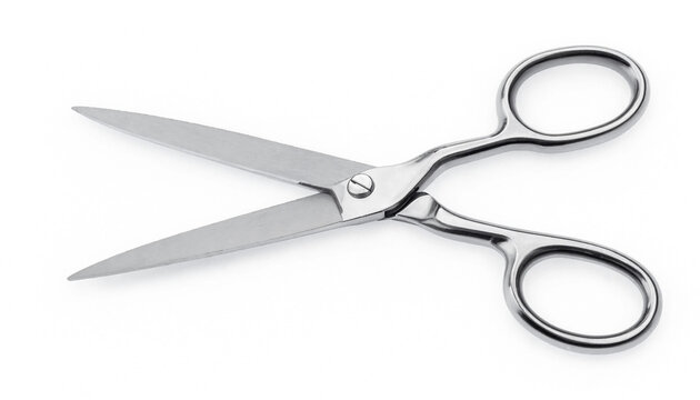 Metal scissors silver sharp blades background.