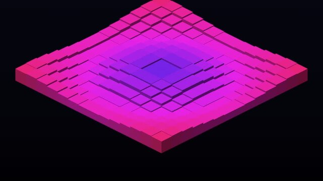 Isometric Cube Field Voxel Grid Forming Glowing Colorful Bowl Shape
