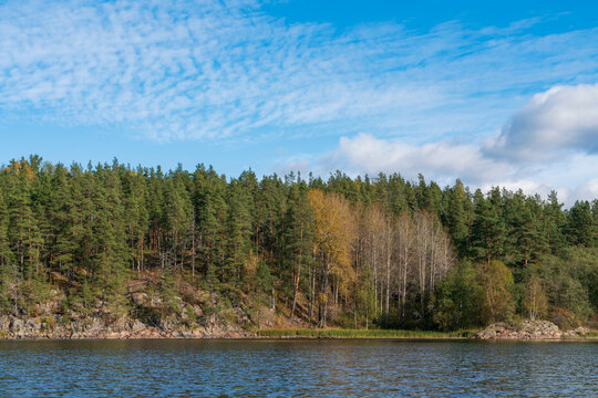 Ladoga Skerries National Park near the village of Lumivaara on a sunny autumn day, Republic of Karelia, Russia