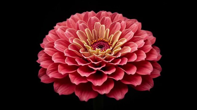 Cinematic single object macro background flower dahlia blossom against dark background with layered pink petal detail vivid bloom dramatic lighting soft light calm mood elegant botanical art