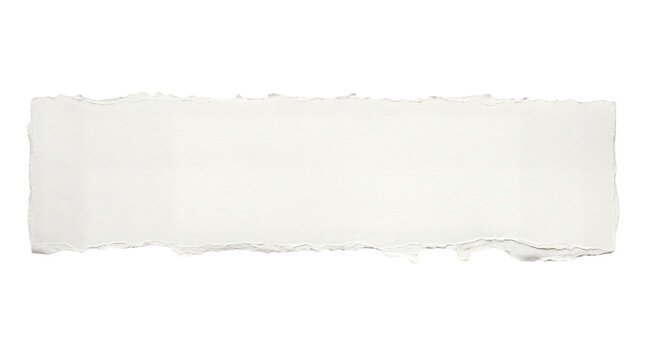 Torn white paper strip with rough deckle edges, ripped blank paper texture for label design, collage and packaging mockups isolated on Transparent Background