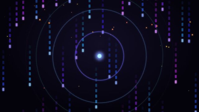 Central Glowing Point Concentric Neon Rings Falling