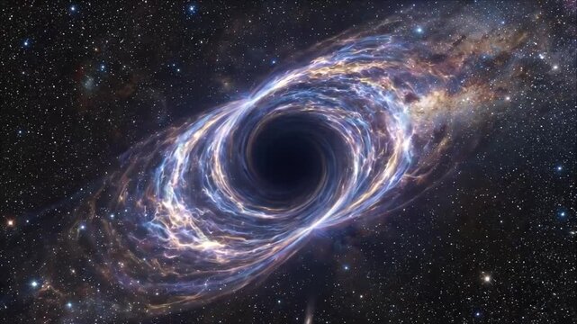 Cosmic wormhole tunnel swirling galaxy vortex in deep outer space with glowing blue nebula energy ring, bright star field and starlight creating mysterious fantasy cosmos universe scene