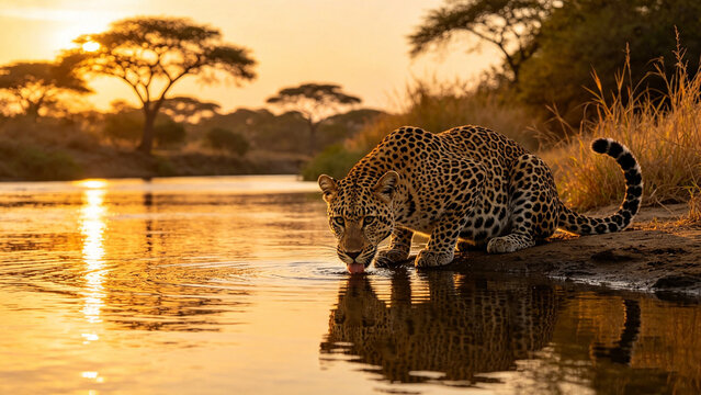 Leopard Roaming the Serengeti Wilderness in Its Natural Habitat, Majestic Spotted Big Cat Predator on African Safari Landscape