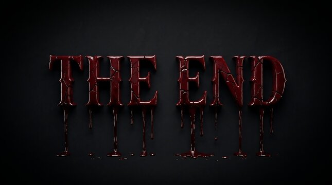 Bloody title reading 'THE END' features dripping red liquid against a black vignette background.