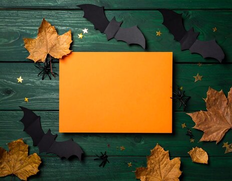 Spooky Party Invitation Concept With orange paper and decor