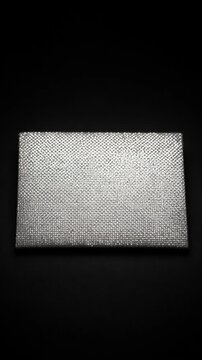 Cinematic single object macro background silver diamond texture minimal luxury sparkle dark surface elegant reflective pattern abstract light play focus closeup of textured metal rectangle dark