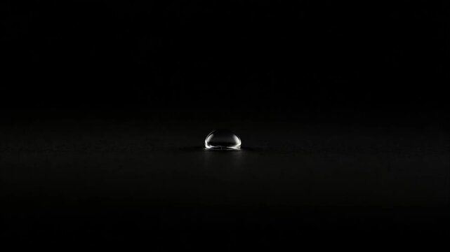 Cinematic single water droplet macro object on dark background minimal reflection surface abstract mood calm focus detail purity closeup dramatic lighting stillness depth